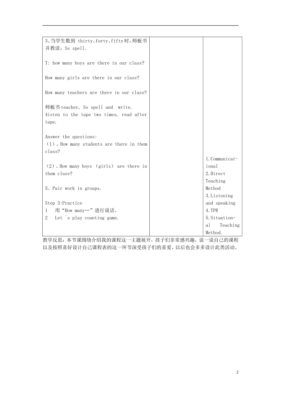 2014春四年级英语下册 Unit 3 What subject do you like best教学设计2 人教版（精通）_第2页