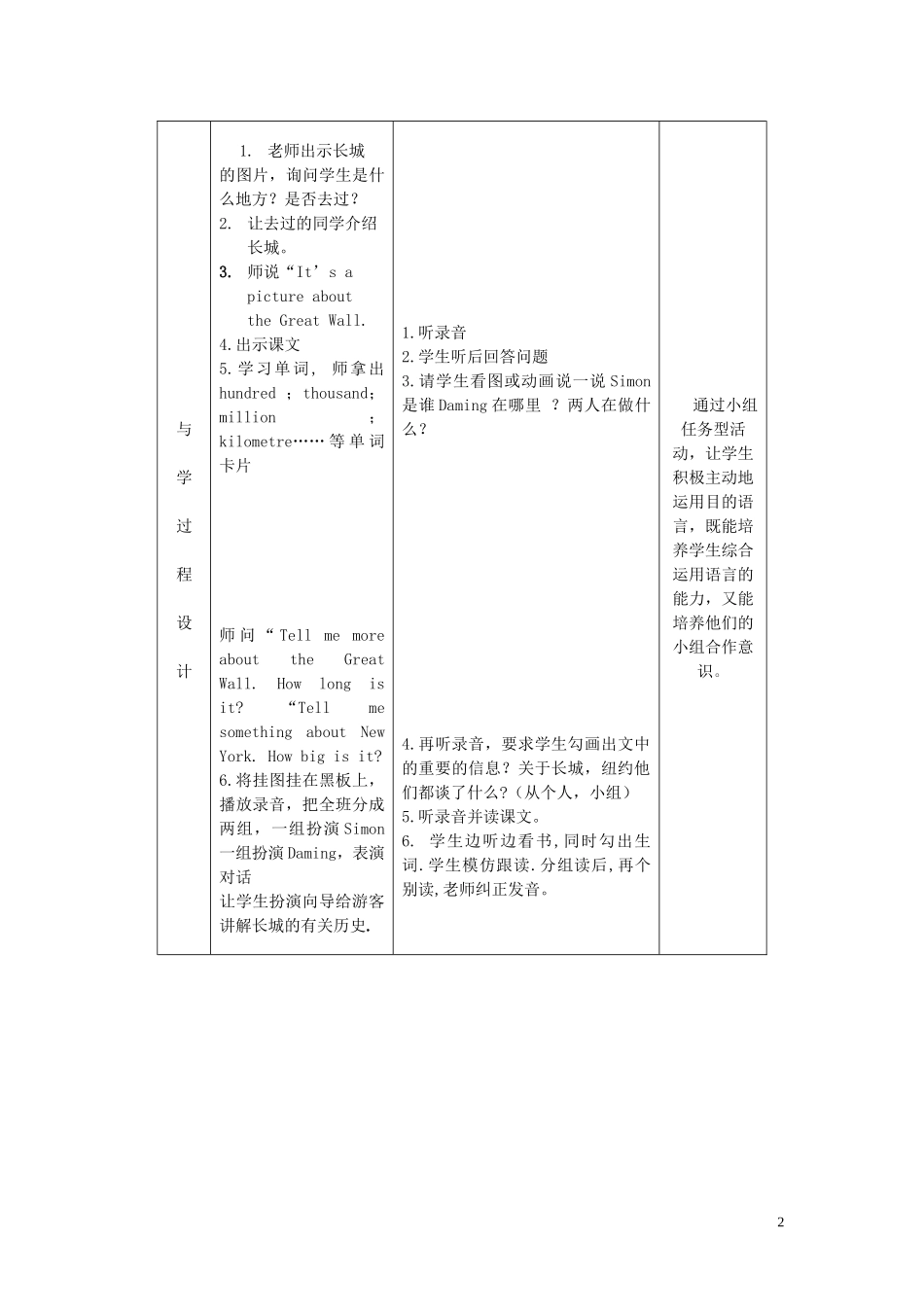 2014秋六年级英语上册 Module 1 Unit 1 It’s more than twenty thousand kilometers long教案1 外研版（三起）_第2页