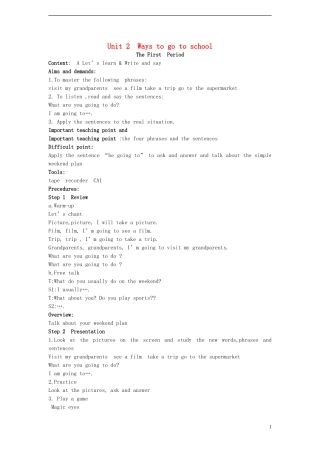 2014年秋六年级英语上册 Unit2 Ways to go to school教案1 人教PEP