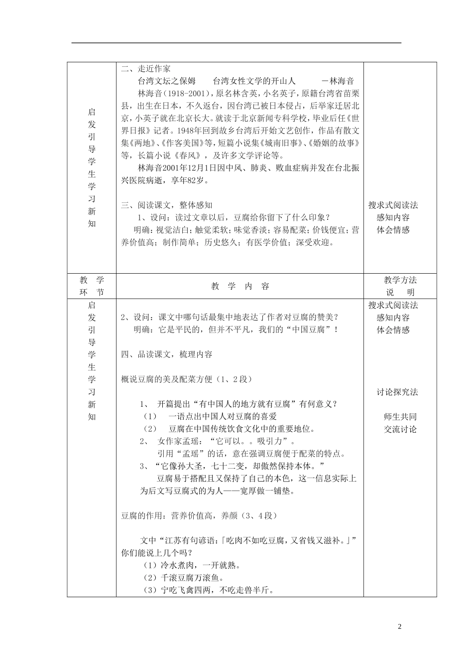 2014秋六年级语文上册 豆腐颂教案 长春版_第2页