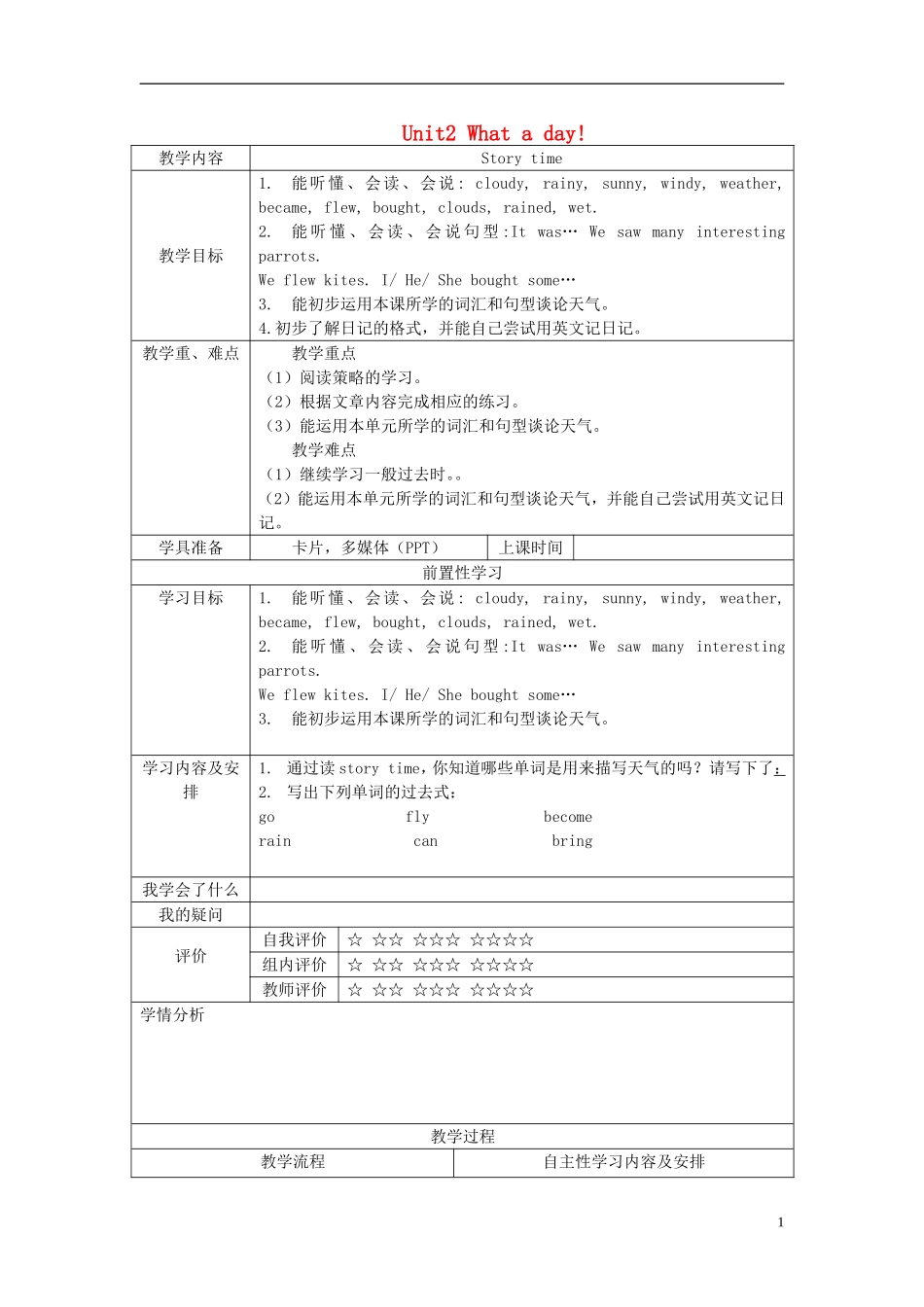 2014年秋六年级英语上册 Unit2 What a day教案2 译林版_第1页