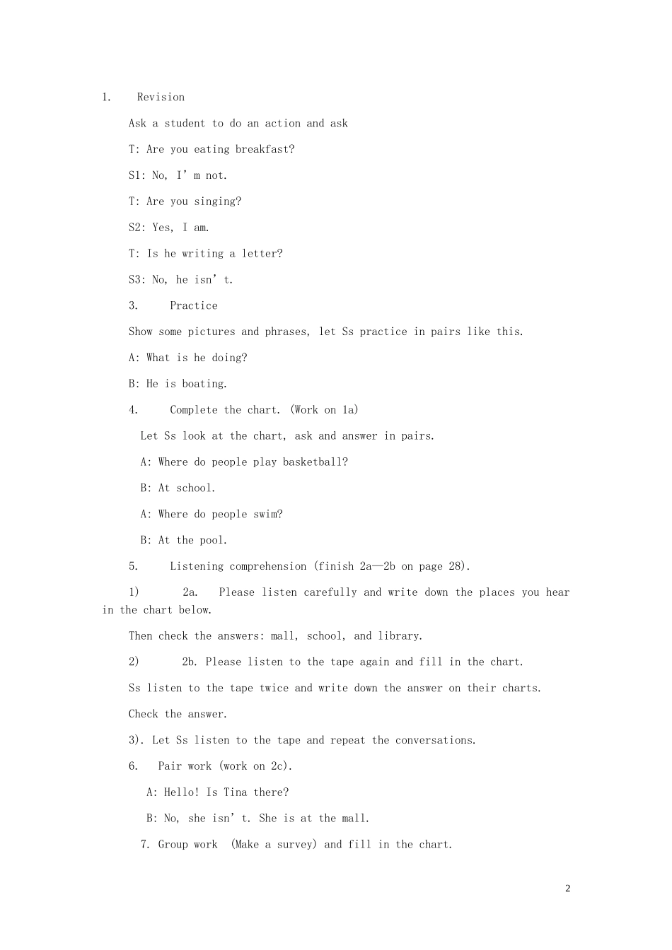 【金识源】2015春六年级英语下册 Unit 8 I am watching TV Section B（1a-2c）第三课时教案 鲁教版五四制_第2页