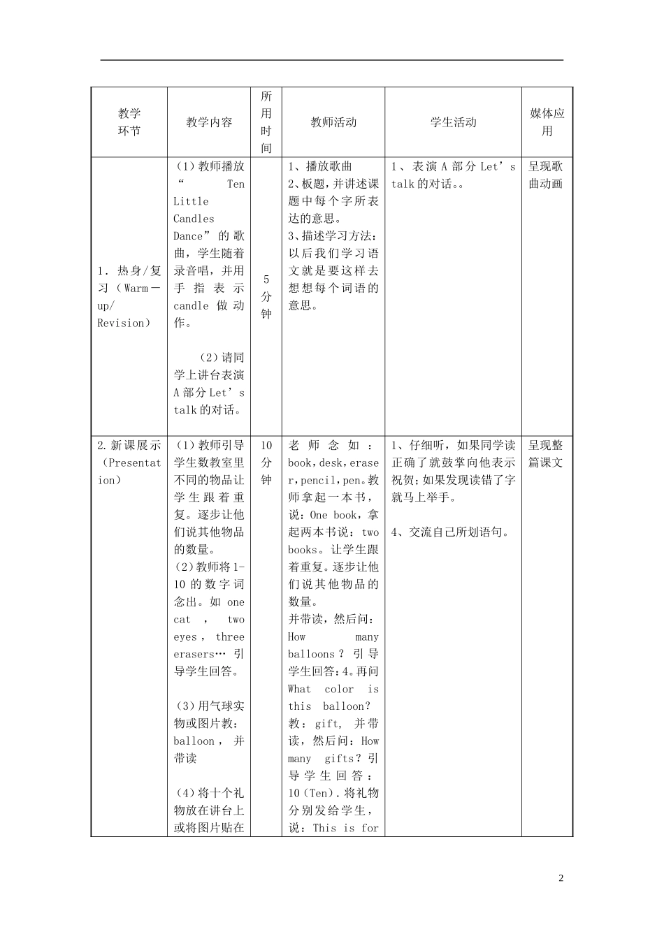 2014年秋三年级英语上册 Unit6 Happy birthday教案 （新版）人教PEP_第2页