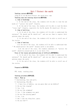 2014年秋六年级英语上册 Unit7 Protect the Earth教案 译林版