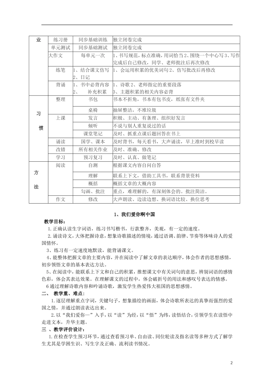 2014年秋六年级语文上册 第1课 我们爱你啊，中国教学设计2 苏教版_第2页