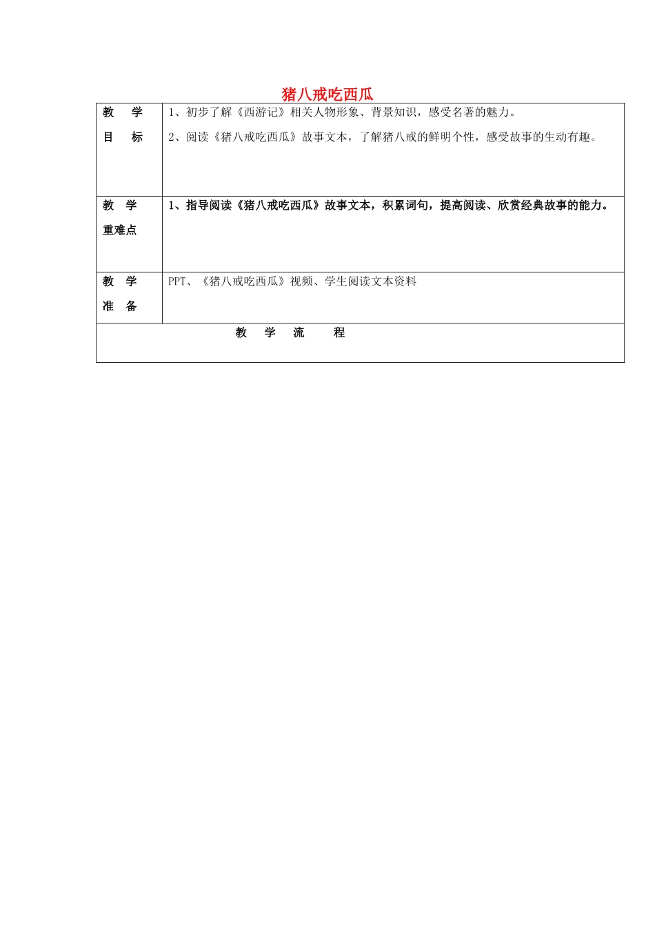 2014秋四年级语文上册 猪八戒吃西瓜教案 西师大版_第1页