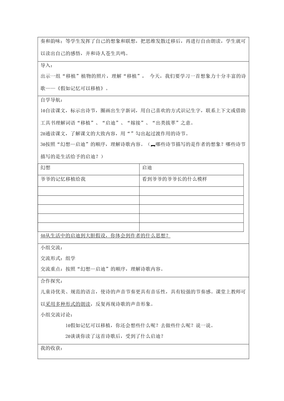 2014四年级语文下册 假如记忆可以移植教案 冀教版_第2页