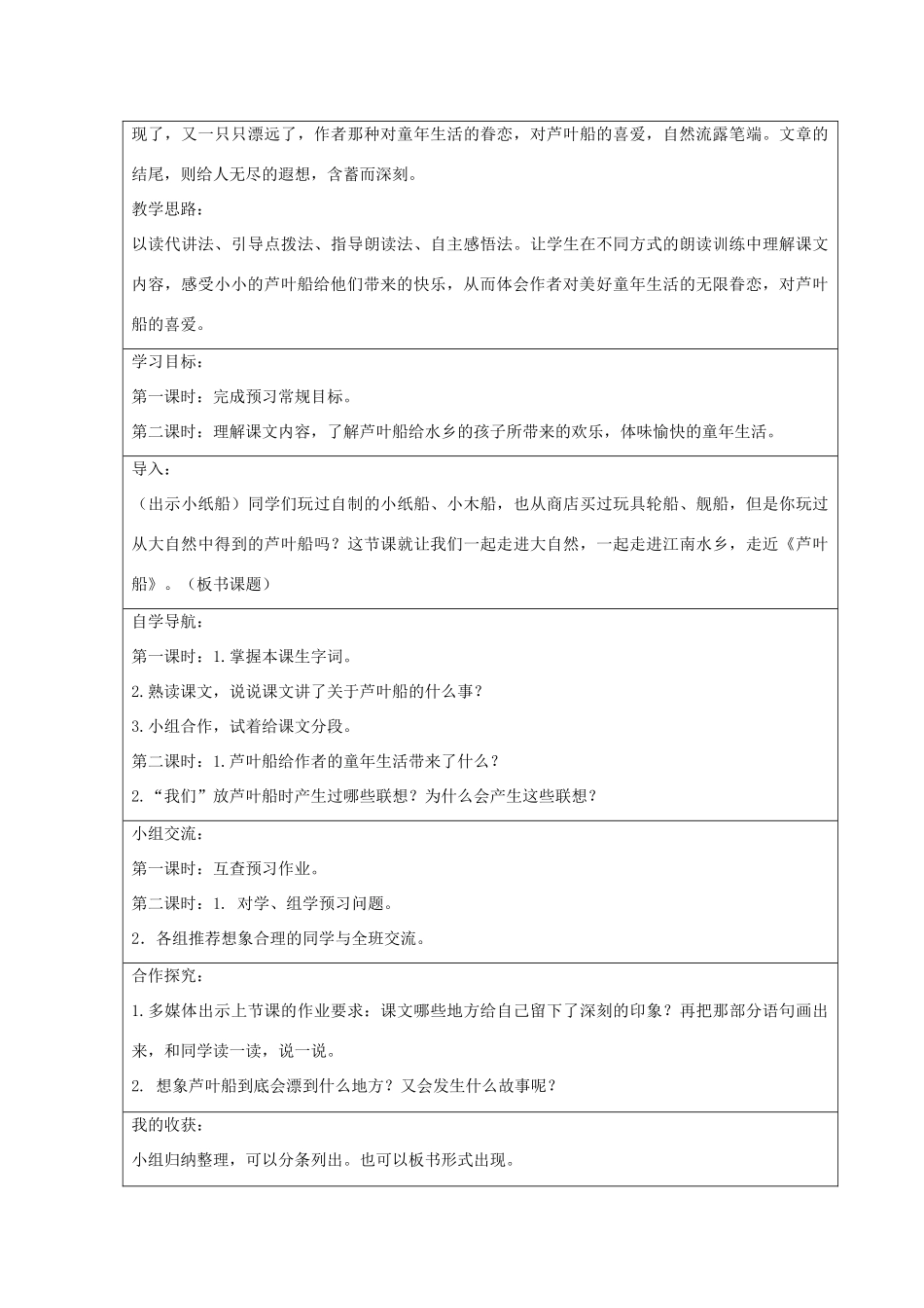 2014四年级语文下册 芦叶船教案2 冀教版_第2页