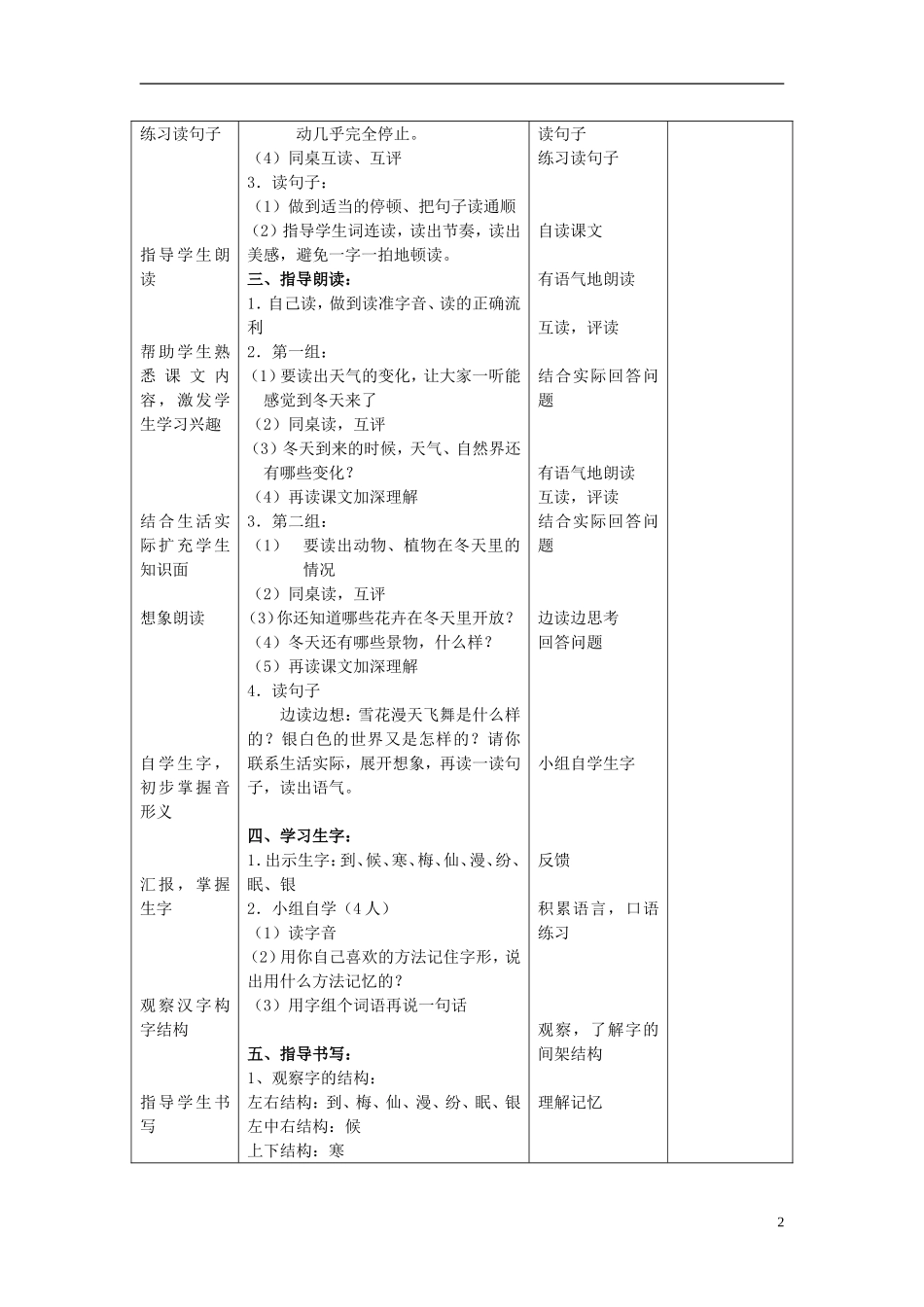 2014秋二年级语文上册《冬天到，雪花飘》教案 北京版_第2页