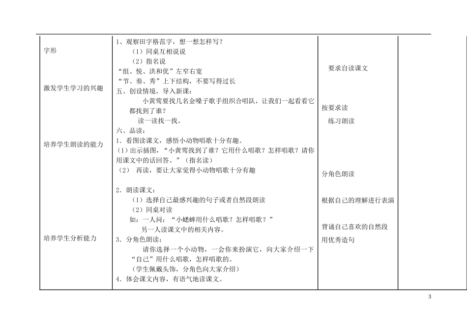 2014秋二年级语文上册《奇妙的歌手》教案 北京版_第3页