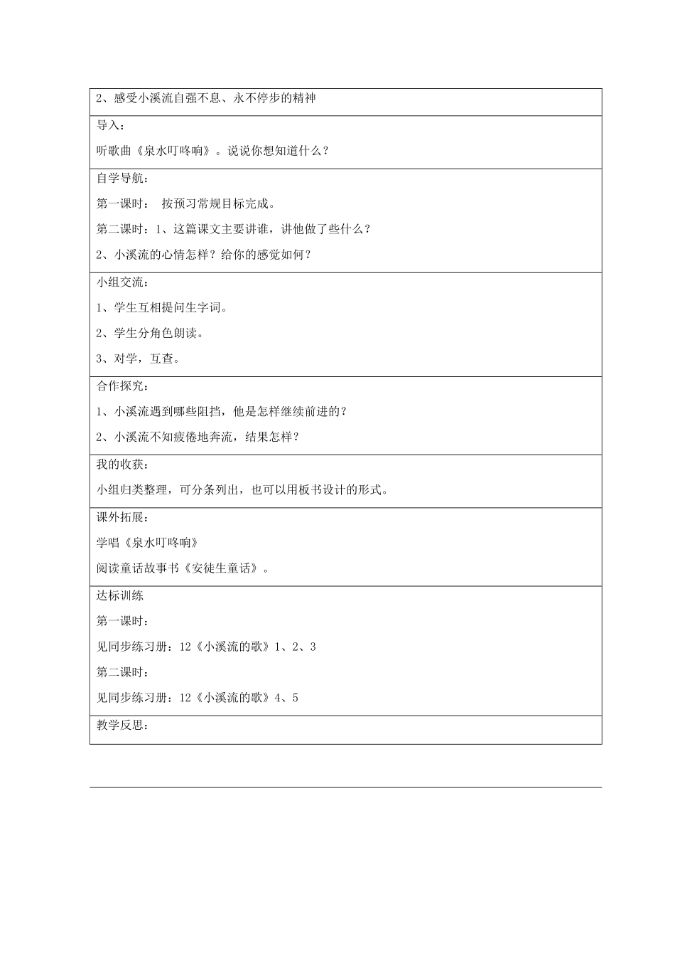 2014四年级语文下册 小溪流的歌教案 冀教版_第2页