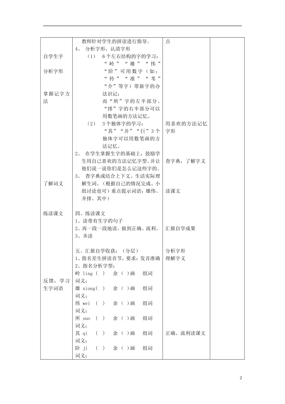 2014秋二年级语文上册《游八达岭长城》教案 北京版_第2页