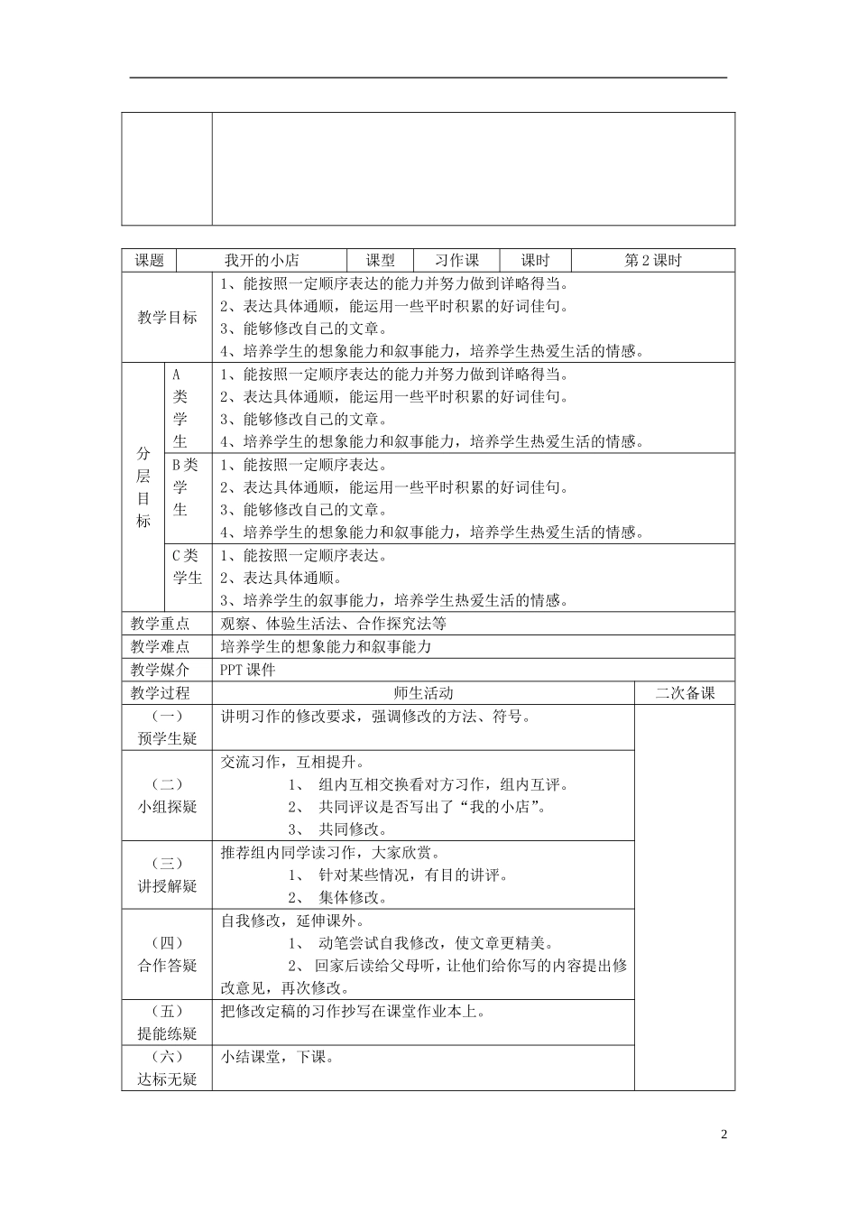 2015春五年级语文下册《习作 我开的小店》教案1 鄂教版_第2页