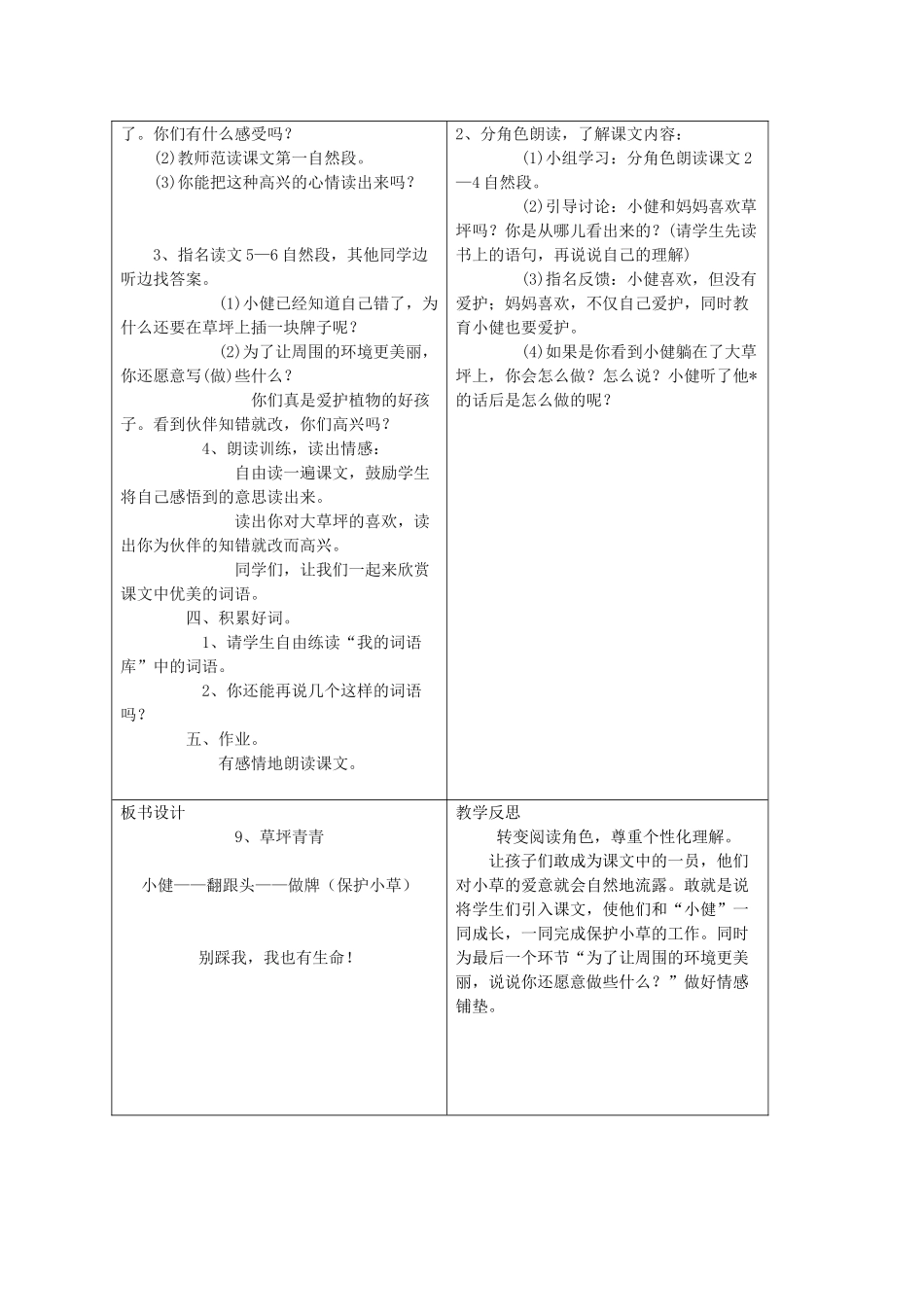 一年级语文下册 第三单元 10草坪青青教案 语文A版-语文A版小学一年级下册语文教案_第2页