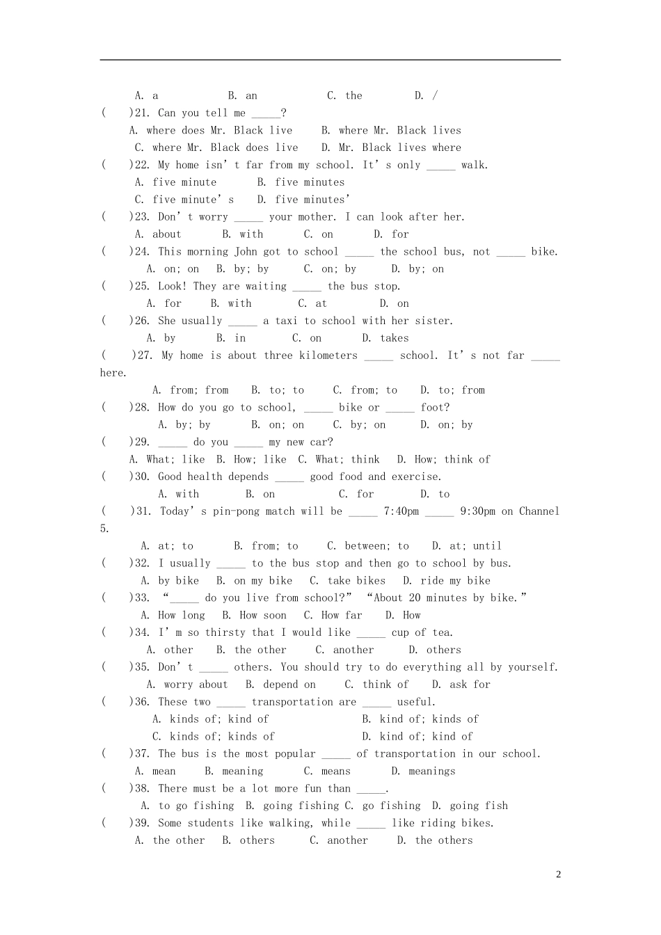 2015六年级英语下册 Unit 5 How do you get to school Section B(3a-4)练习 鲁教版五四制_第2页