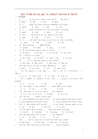 2015六年级英语下册 Unit 5 How do you get to school Section B(3a-4)练习 鲁教版五四制
