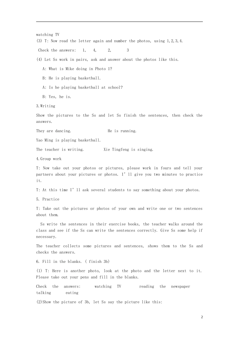 2015六年级英语下册 Unit 8 I'm watching TV（第4课时）教案 鲁教版五四制_第2页