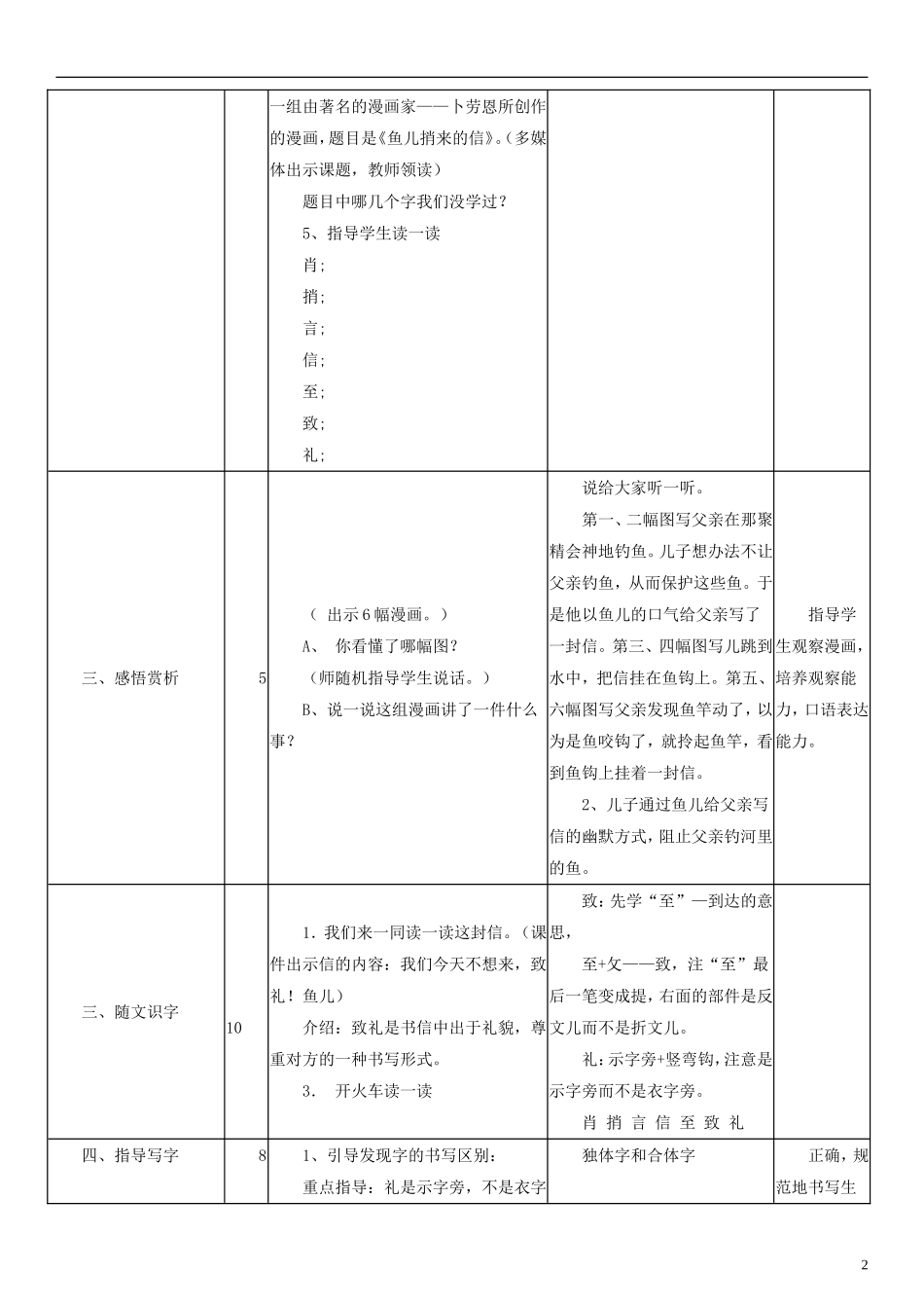 2014一年级语文下册 鱼儿捎来的信教案（2） 长春版_第2页