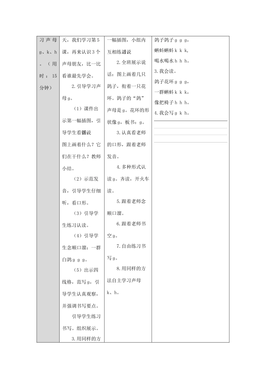一年级语文上册 汉语拼音 5 ɡ k h导学案（无答案）新人教版-新人教版小学一年级上册语文学案_第2页