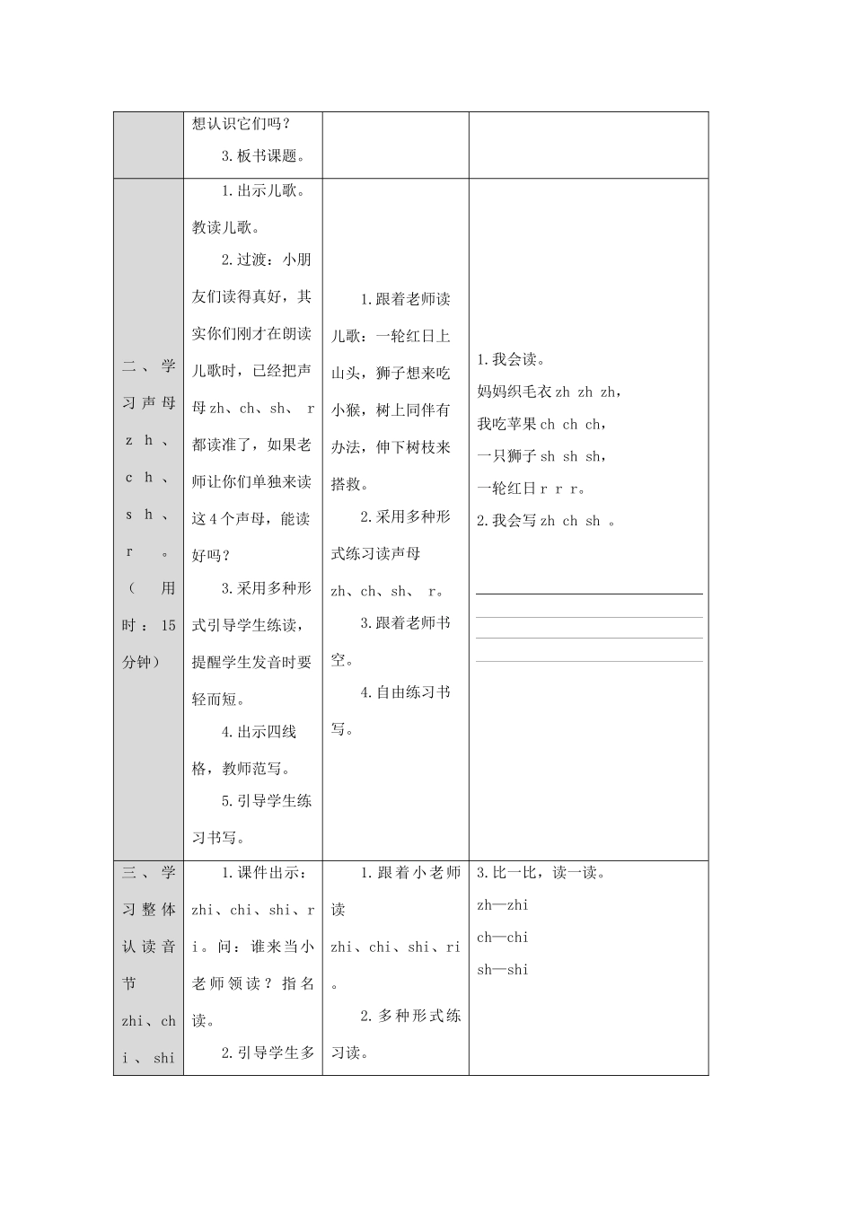 一年级语文上册 汉语拼音 8 zh ch sh r导学案（无答案）新人教版-新人教版小学一年级上册语文学案_第2页