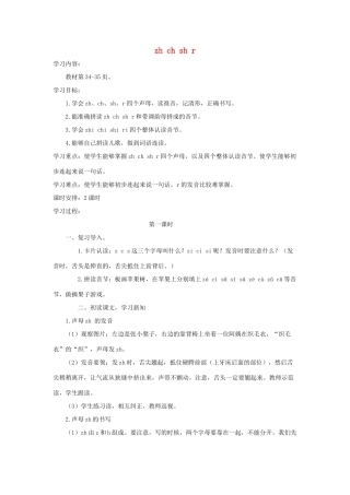 一年级语文上册 汉语拼音 8《zh ch sh r》导学案 新人教版-新人教版小学一年级上册语文学案