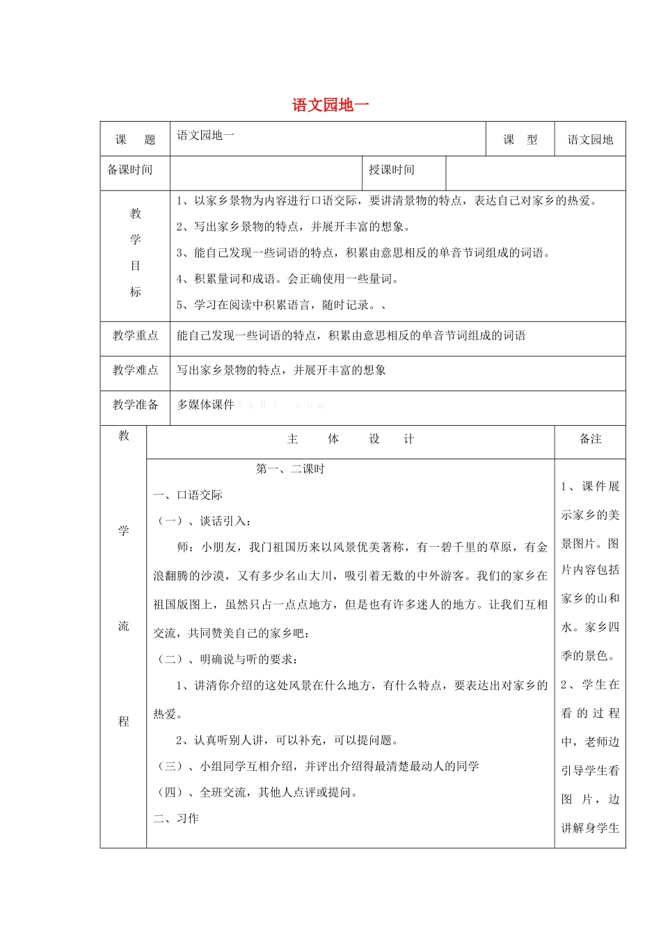 三年级语文下册 第一组 语文园地一教案1 新人教版-新人教版小学三年级下册语文教案_第1页