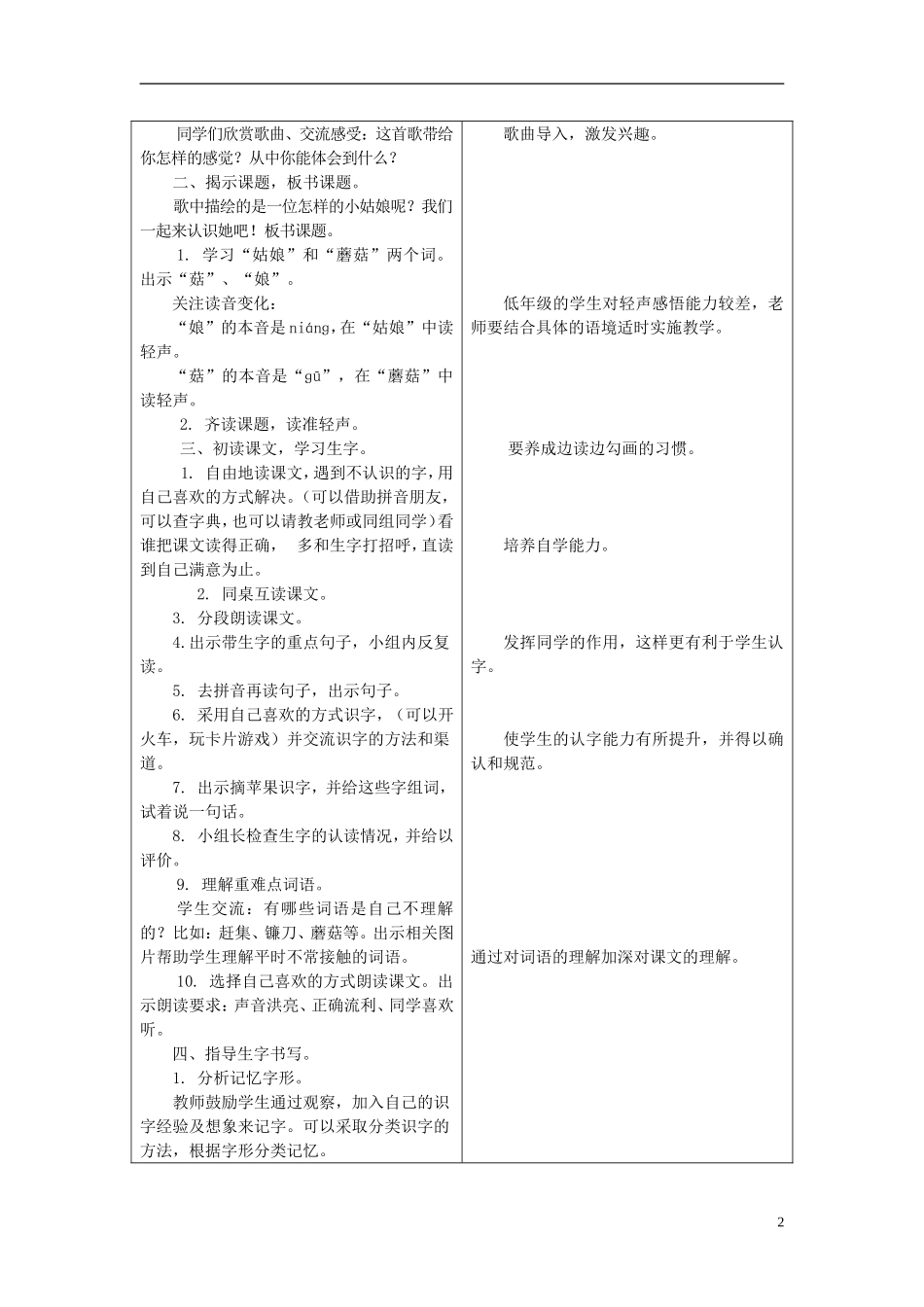 二年级语文上册 5.采蘑菇的小姑娘教学设计 冀教版_第2页