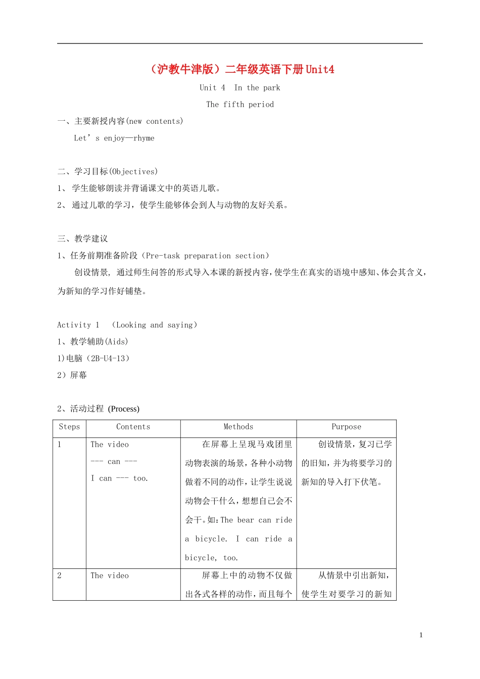 二年级英语下册 unit4 Lesson5教案 沪教牛津版_第1页