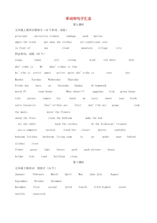 五年级英语 单词和句子汇总 人教PEP版