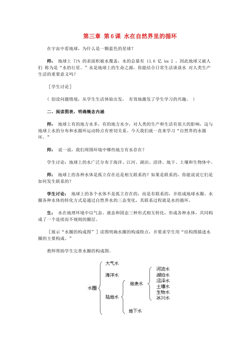 六年级科学上册 第三章 第6课 水在自然界里的循环教案 新人教版-新人教版小学六年级上册自然科学教案_第1页