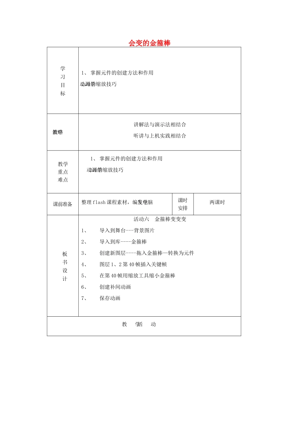 六年级信息技术 第5课 会变的金箍棒教案 辽师大版（三起）_第1页