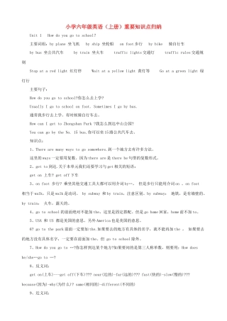 六年级英语上册 重要知识点归纳