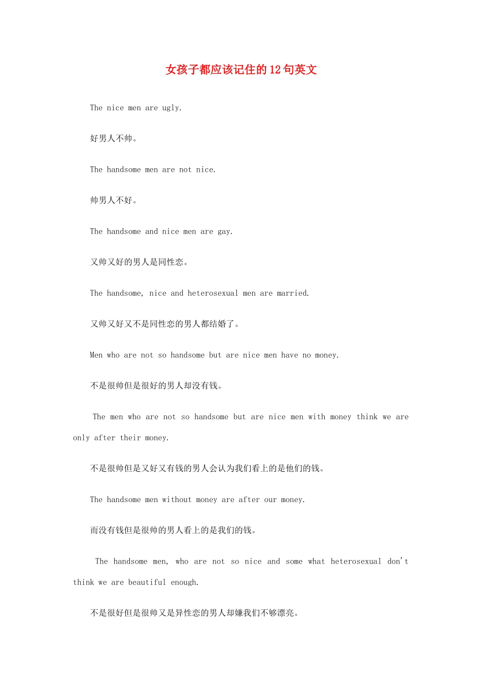 六年级英语 女孩子都应该记住的12句英文素材_第1页