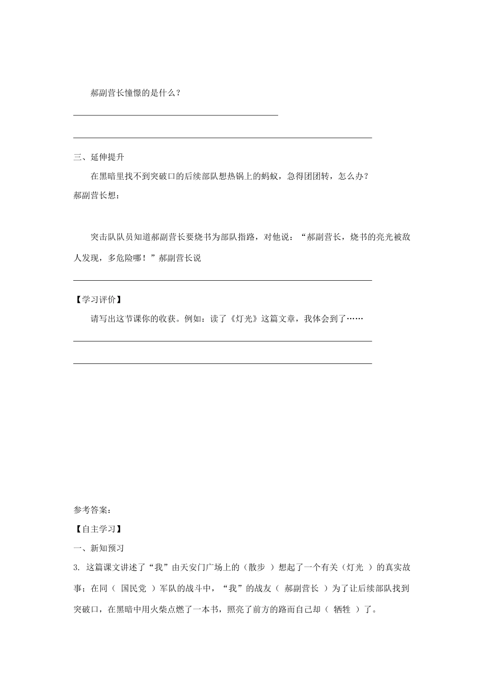 六年级语文下册 第三组 10《灯光》学案 新人教版-新人教版小学六年级下册语文学案_第2页