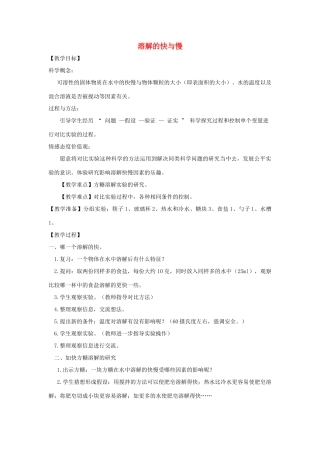 四年级科学上册《溶解的快与慢》教案 教科版