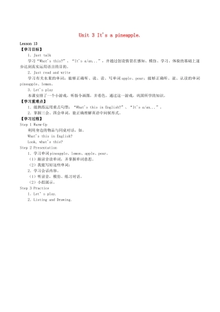 四年级英语上册 Unit 3 It’s a pineapple Lesson 13学案 人教PEP版-人教PEP小学四年级上册英语学案