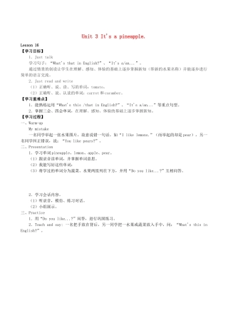 四年级英语上册 Unit 3 It’s a pineapple Lesson 16学案 人教PEP版-人教PEP小学四年级上册英语学案