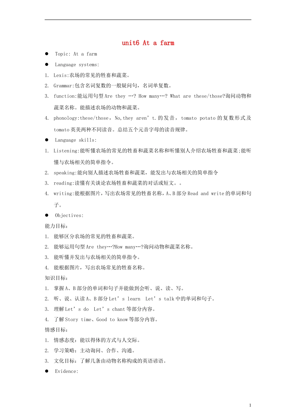 四年级英语下册 Unit 6(1)教案 人教版PEP_第1页