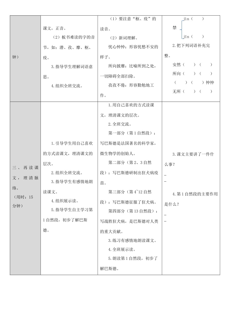 四年级语文下册 第三单元 10 巴斯德征服狂犬病导学案 语文版-语文版小学四年级下册语文学案_第2页