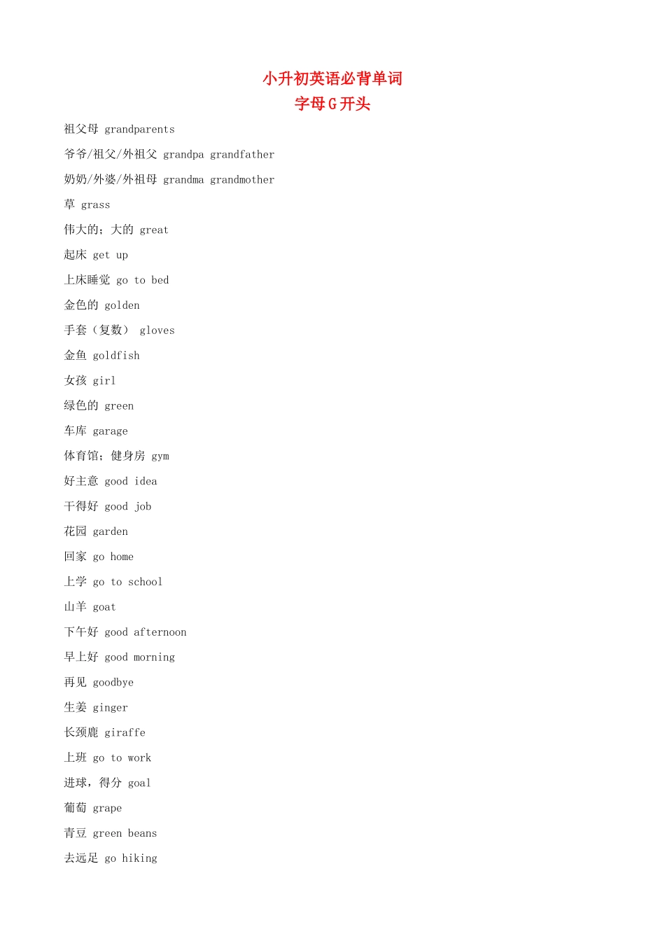 小升初英语必背单词（字母G开头）_第1页