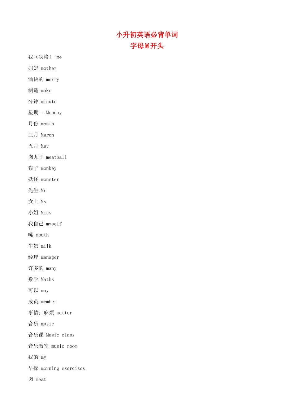 小升初英语必背单词（字母M开头）_第1页