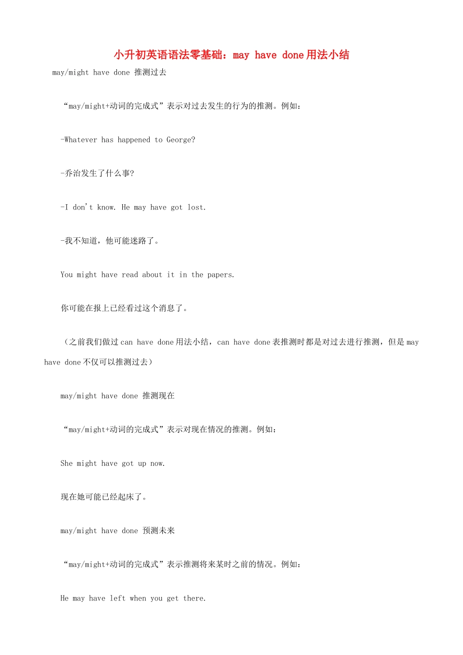 小升初英语语法零基础 may have done用法小结_第1页