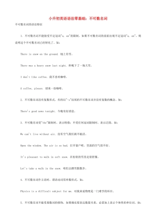 小升初英语语法零基础 不可数名词