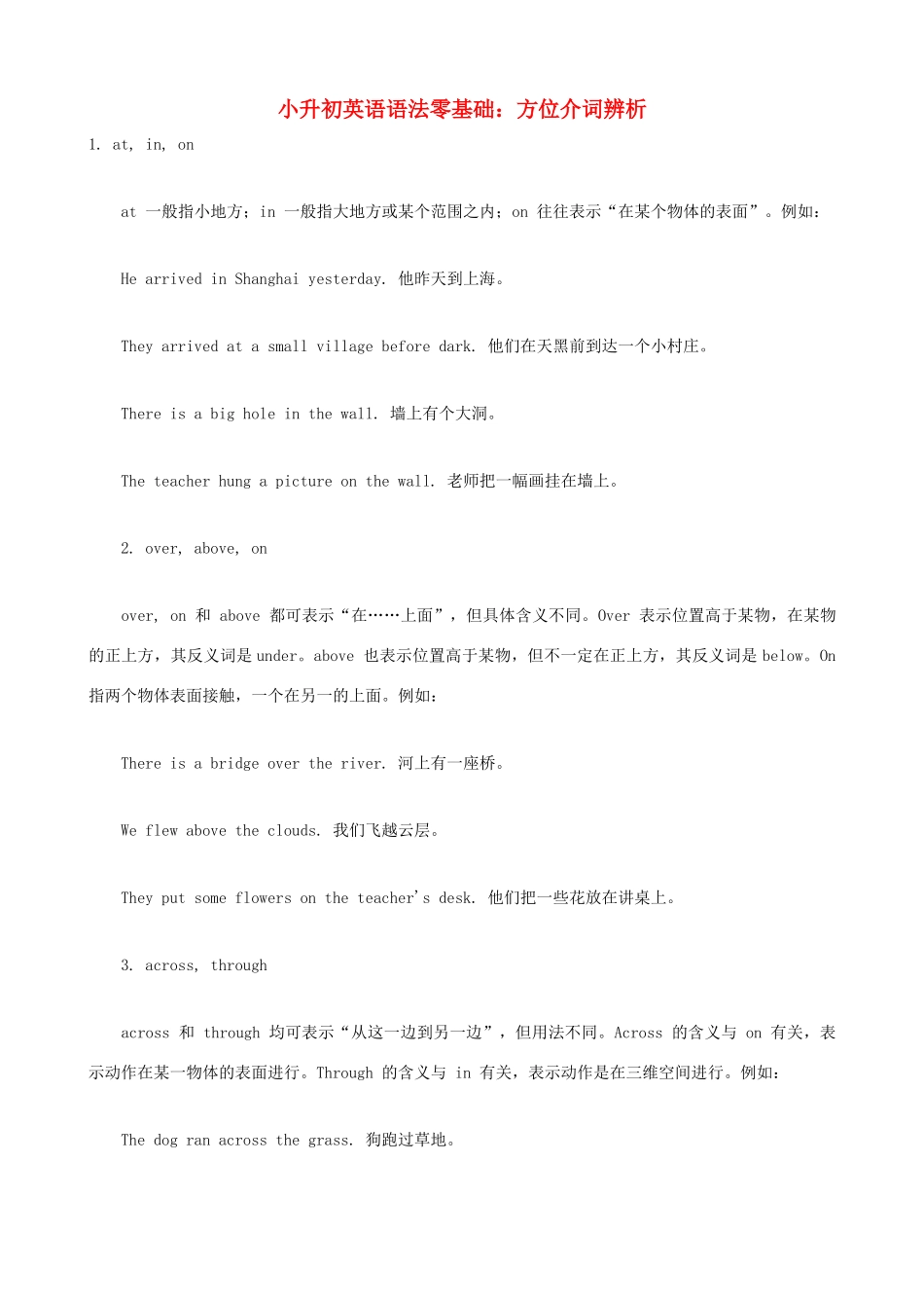 小升初英语语法零基础 方位介词辨析_第1页