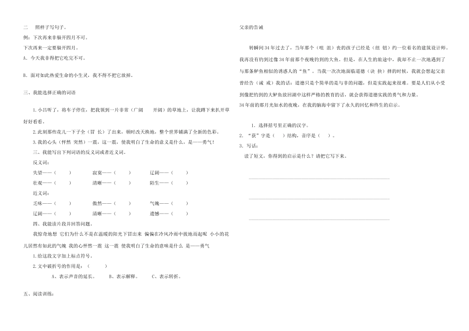 四年级语文下册 花的勇气学案 人教新课标版_第2页