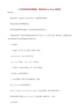 小升初英语语法零基础 情态动词can与may的用法