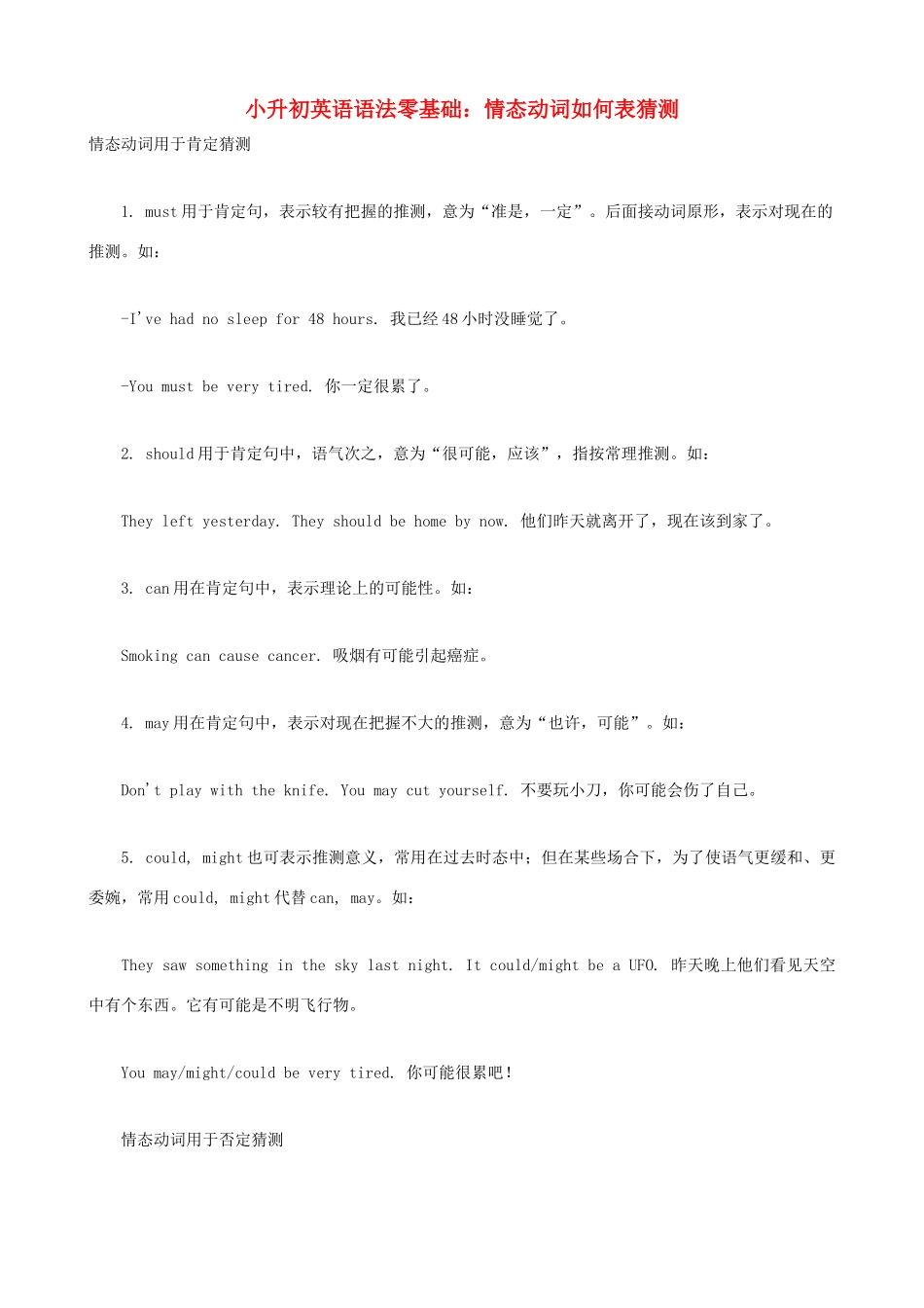 小升初英语语法零基础 情态动词如何表猜测_第1页