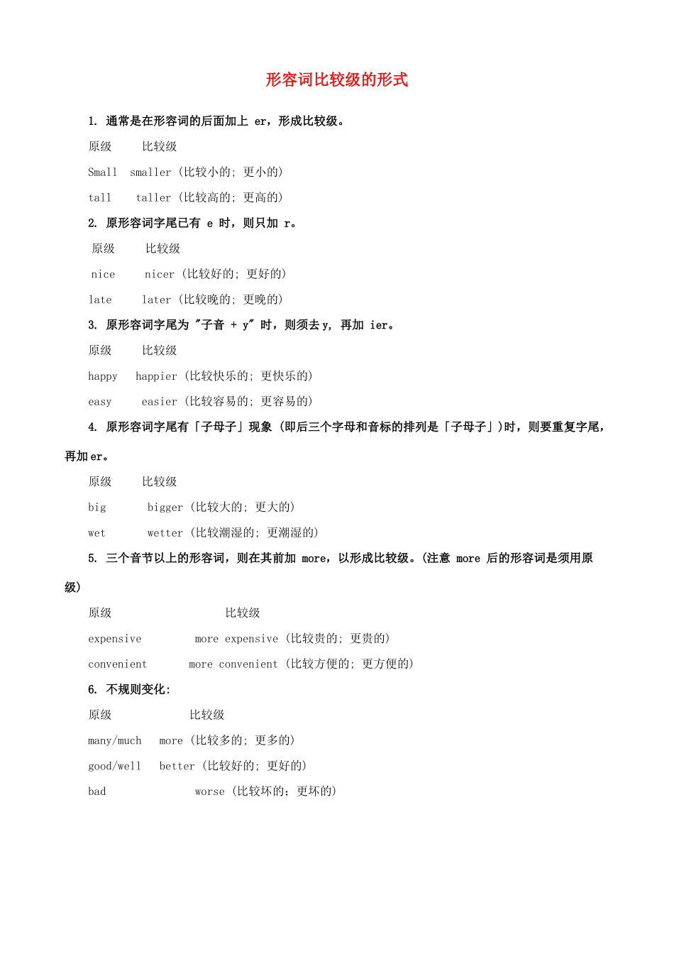 小学英语 形容词比较级的形式知识点总结_第1页