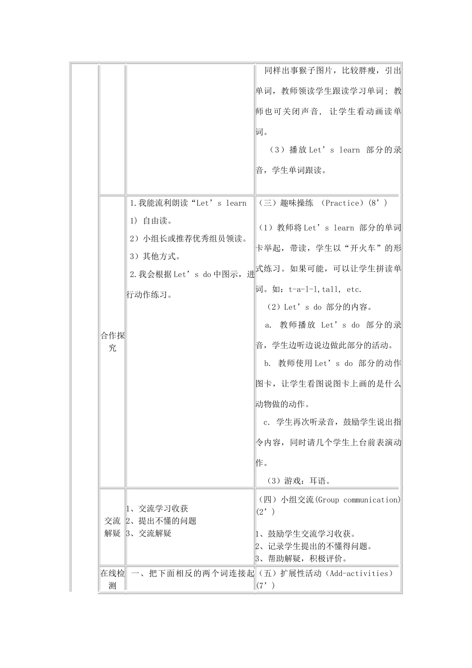 春三年级英语下册 Unit 3 At the zoo导学案2 人教PEP版-人教PEP小学三年级下册英语学案_第2页