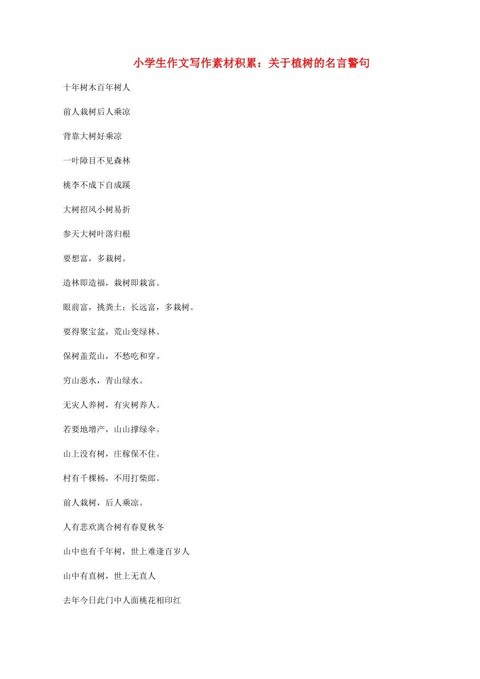 小学语文 作文写作素材积累 关于植树的名言警句_第1页